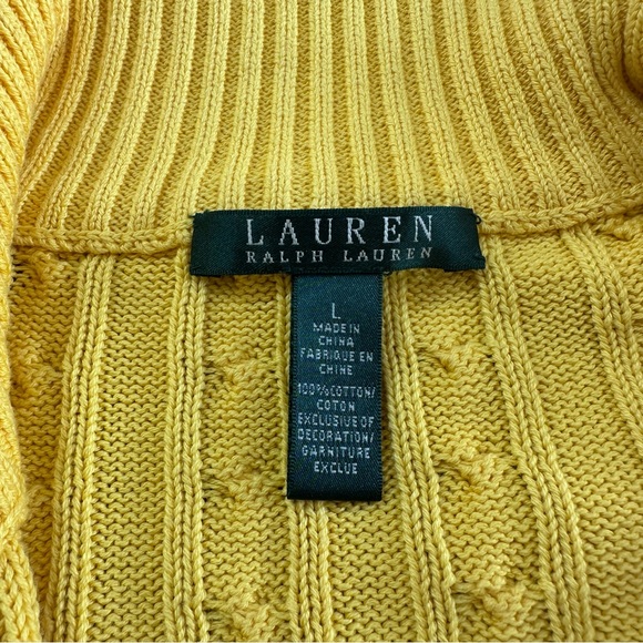 Lauren Ralph Lauren Yellow Zip Front Cable Knit Cardigan Sweater Women’s Sz L - Picture 2 of 13